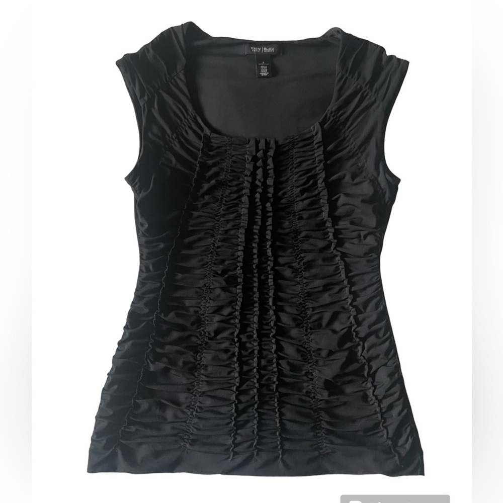 WHBM White House Black Market Black Ruched Cap Sleeve/ Sleeveless Top Sz Sm